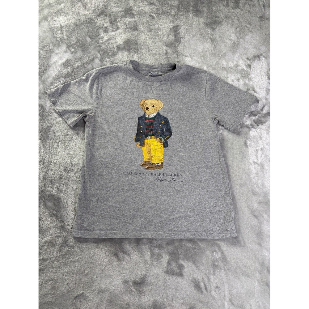 Polo Ralph Lauren T-Shirt Bear Boy M Gray Crew Neck Short Sleeve Heather fabric